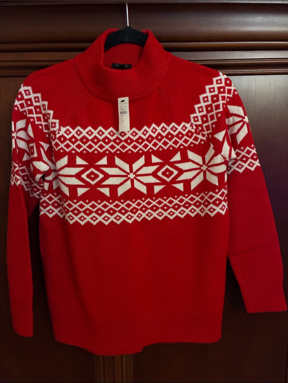 Talbots Womens Red Nordic Pattern Sweater